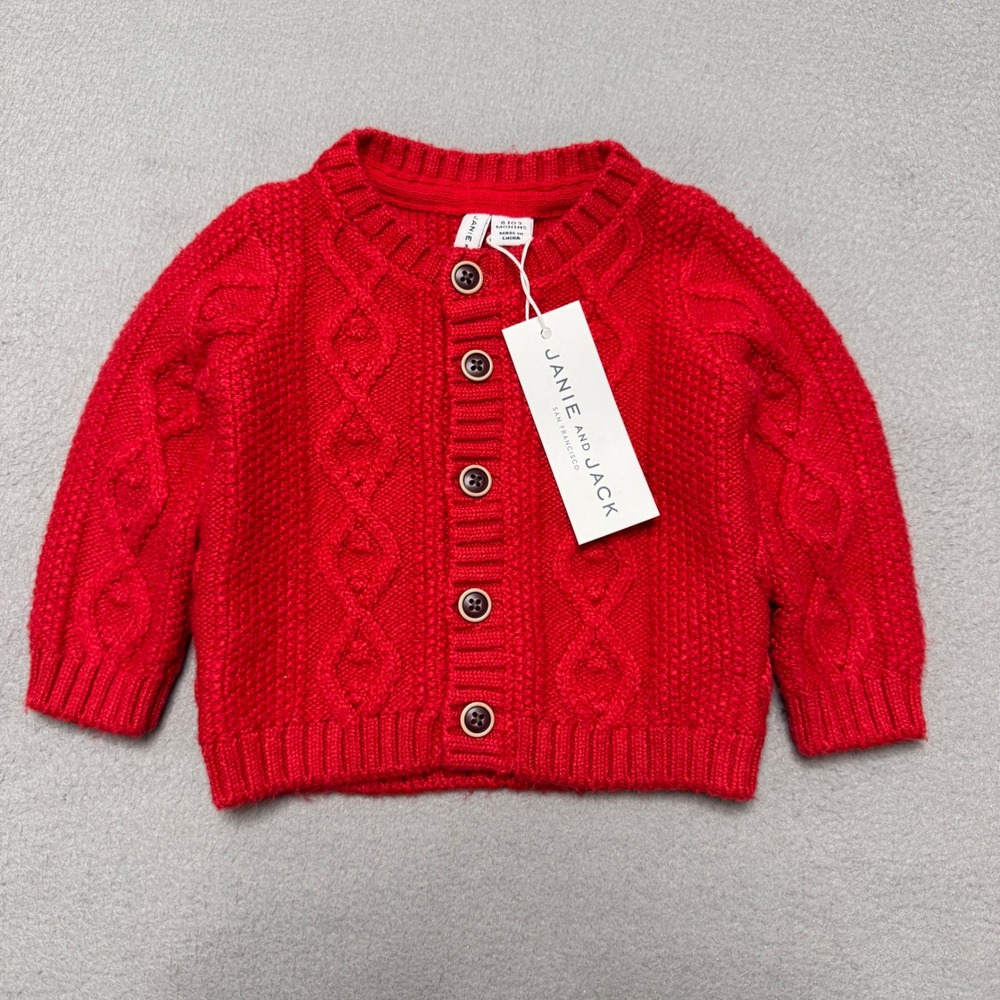 Janie and Jack Cardigan Infant 0-3 Months Red Cable Knit Holiday Sweater